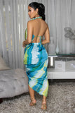 Multi-Color Draped Halter Midi