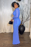 Royal Blue Ruched Maxi Dress – Long Sleeve Bodycon Evening Gown, Elegant Backless Party Dress