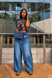 Asymmetric Wide Leg Jeans – High Waist Layered Denim Trousers, Statement Streetwear Pants