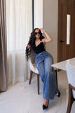 Asymmetric Wide Leg Jeans – High Waist Baggy Denim Pants, Vintage Wash Streetwear Trousers