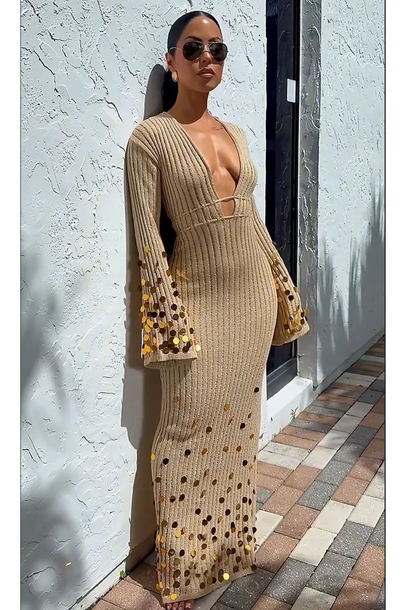 Golden Sequin Muse Knit Dress