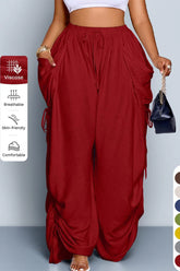 Boho Balloon Wide Leg Pants – High Waist Drawstring Viscose Trousers, Relaxed Summer Casual Pants