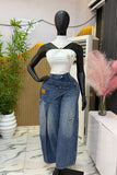 Asymmetric Wide Leg Jeans – High Waist Baggy Denim Pants, Vintage Wash Streetwear Trousers
