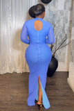 Royal Blue Ruched Maxi Dress – Long Sleeve Bodycon Evening Gown, Elegant Backless Party Dress
