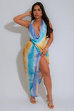 Multi-Color Draped Halter Midi