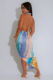 Multi-Color Draped Halter Midi