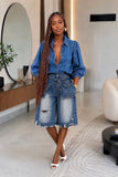 Asymmetric Denim Shorts – High Waist Baggy Bermuda Jeans, Vintage Y2K Streetwear Shorts