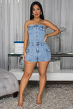 Wash Denim Strapless Romper