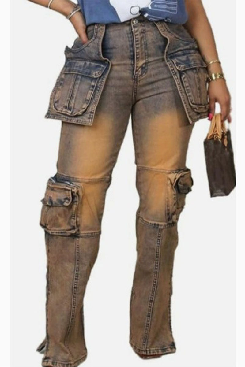 Denim Cargo Flare Jeans