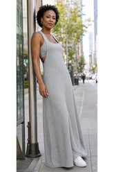 Women's 2pcs Heather solid color Sleeveless Tank Top & Cutout Maxi Dress Set