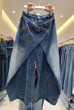 Deconstructed Wide Leg Jeans – High Waist Layered Denim Pants, Asymmetric Y2K Streetwear Trousers