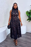 Midnight Romance Mock-Neck Lace Maxi Dress