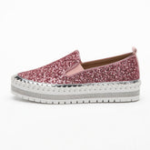 Women Slip On Sparkly Loafers - Pink
