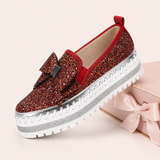 Women Sparkly Loafers - Red Iridescent