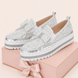 Women Sparkly Loafers - Beige White