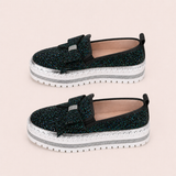 Women Sparkly Loafers - Black Green