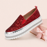 Women Slip On Sparkly Loafers - Red