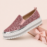 Women Slip On Sparkly Loafers - Pink