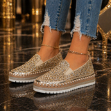 Women Slip On Sparkly Loafers - Gold