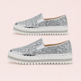 Women Slip On Sparkly Loafers - Silver