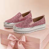Women Slip On Sparkly Loafers - Pink