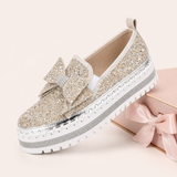 Women Sparkly Loafers - Beige