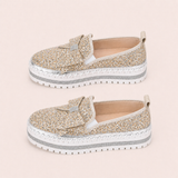 Women Sparkly Loafers - Beige