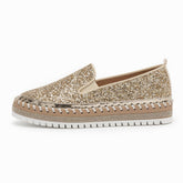 Women Slip On Sparkly Loafers - Gold