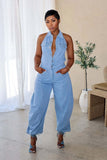 Arielle balloon-leg denim jumpsuit with pockets