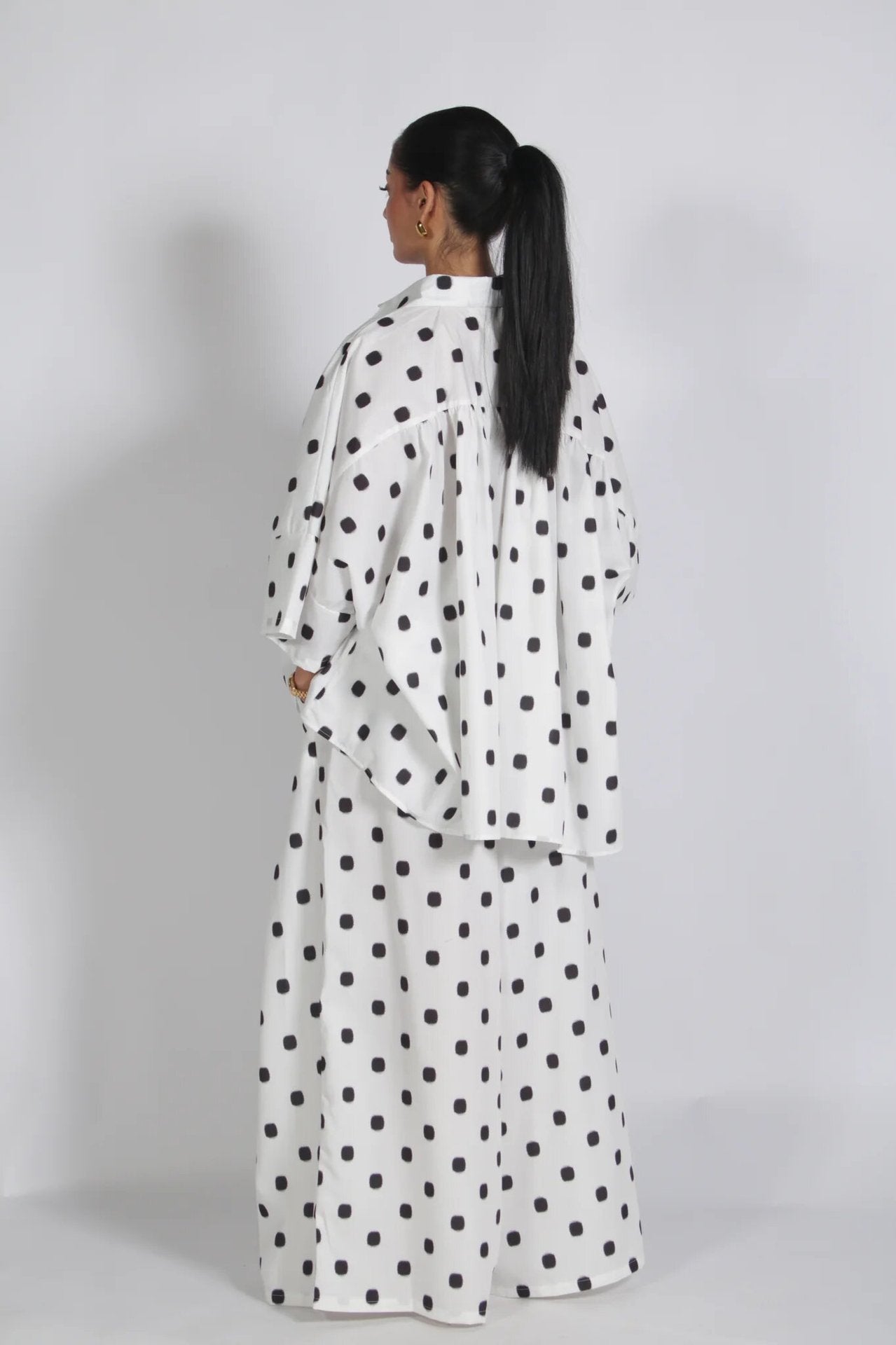 Easy Muse white polka dot two-piece set back