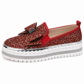 Women Sparkly Loafers - Red Iridescent