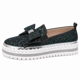 Women Sparkly Loafers - Black Green