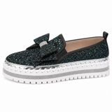 Women Sparkly Loafers - Black Green
