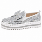 Women Sparkly Loafers - Silver