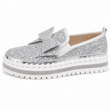 Women Sparkly Loafers - Silver