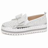 Women Sparkly Loafers - Beige White