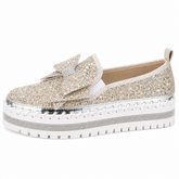 Women Sparkly Loafers - Beige