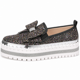 Women Sparkly Loafers - Black Iridescent