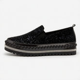 Women Slip On Sparkly Loafers - Black