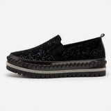 Women Slip On Sparkly Loafers - Black