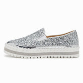 Women Slip On Sparkly Loafers - Silver