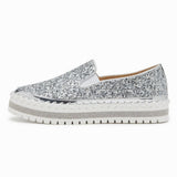 Women Slip On Sparkly Loafers - Silver