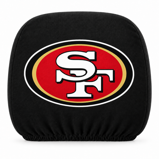 San Francisco 49ers car headrest cover, Style 1 logo design, white background