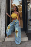 Sunlit Edge distressed wide leg jeans front full look