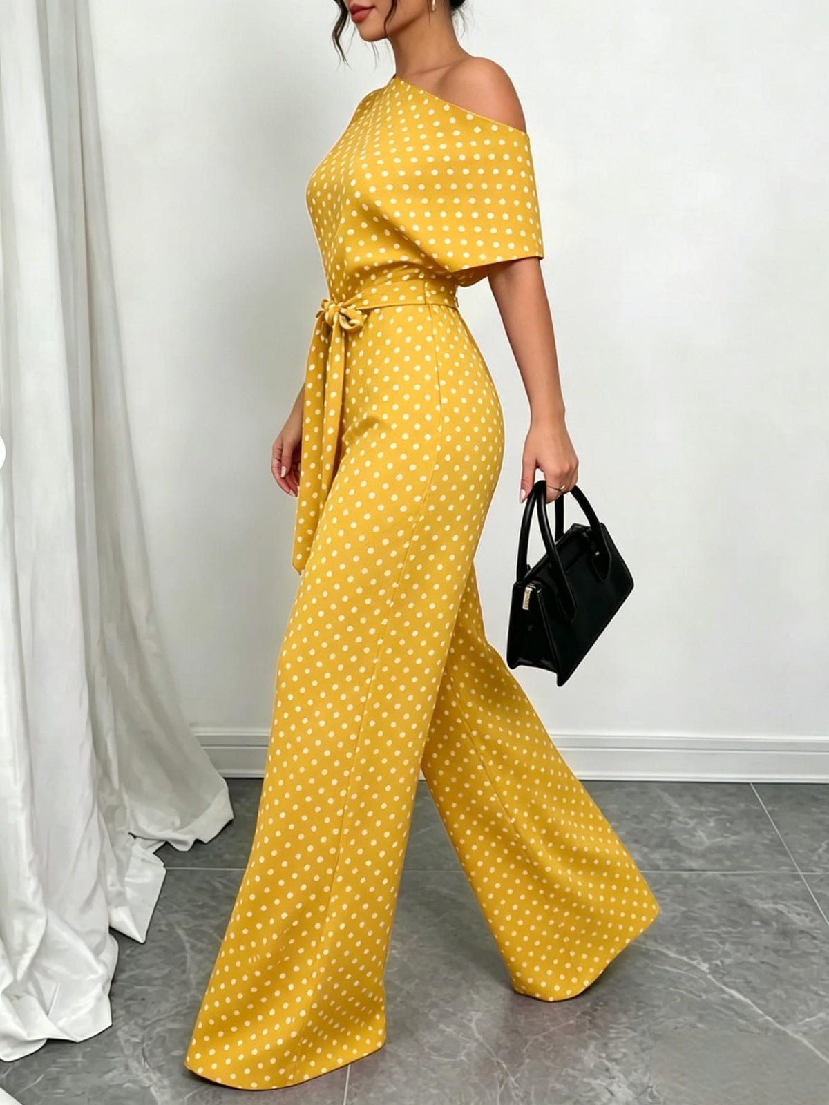 All Over Print Leopard Tie Front Loose Oversized Jumpsuit