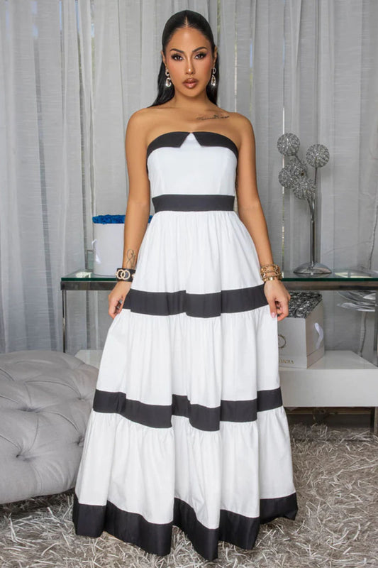 Off-White Black Tiered Strapless Maxi – Women's Dress