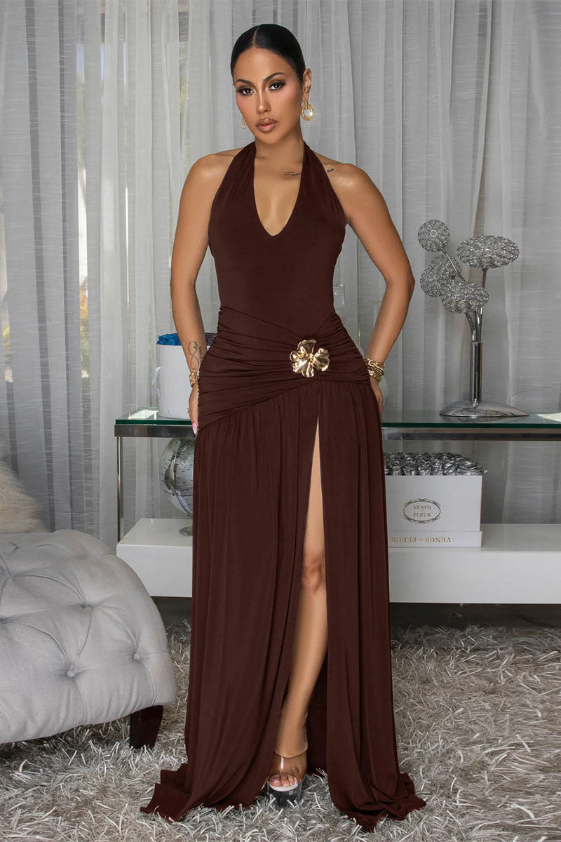 Ruched High Slit Maxi – Women's Dress
