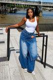 Asymmetric Wide Leg Jeans – High Waist Layered Denim Trousers, Statement Streetwear Pants