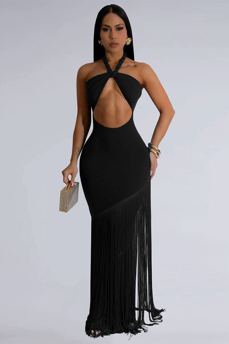 Key-Hole Fringe Maxi Dress