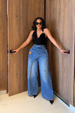 Asymmetric Wide Leg Jeans – High Waist Baggy Denim Pants, Vintage Wash Streetwear Trousers